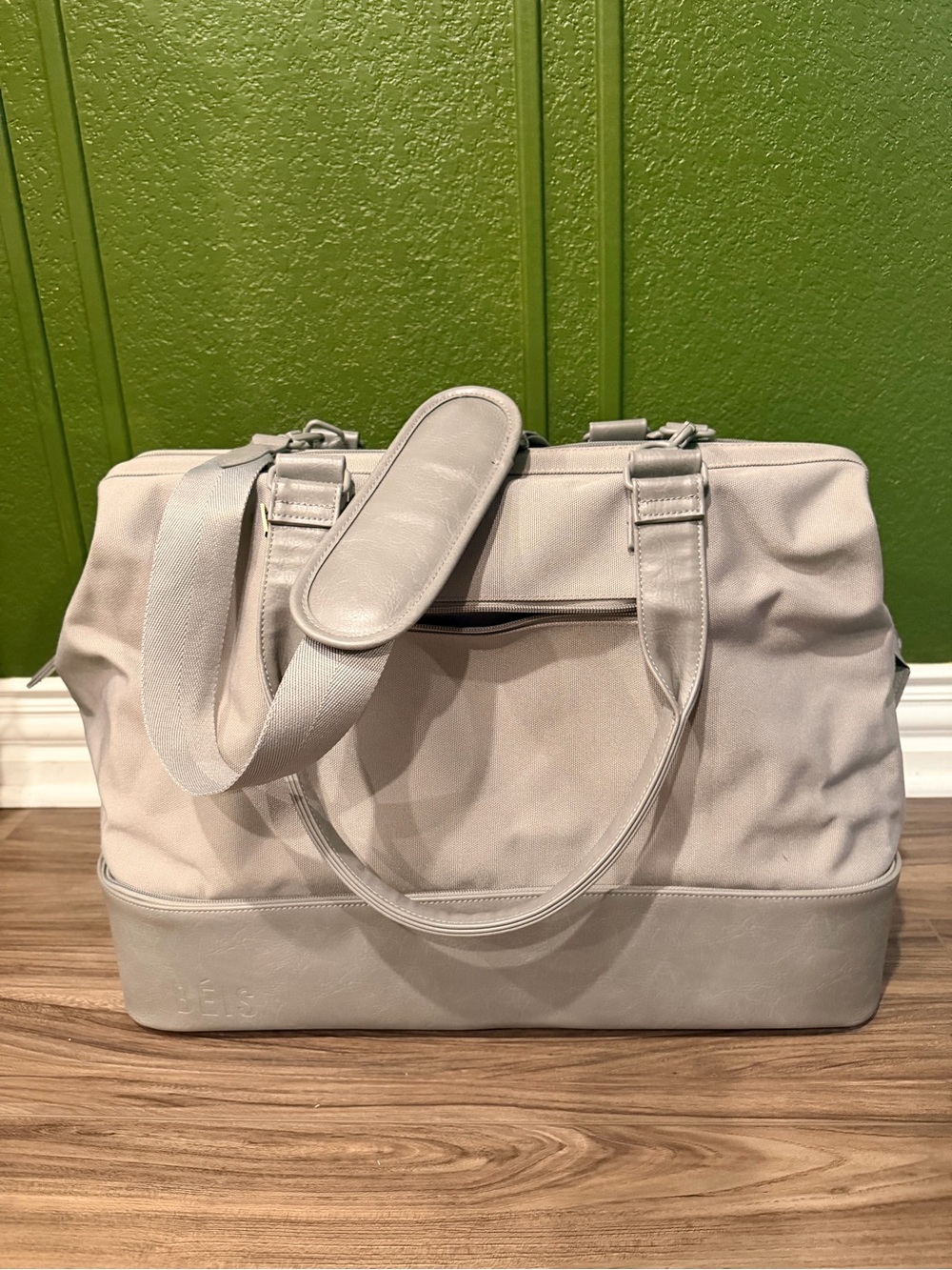 BEIS Light Gray Weekender with Shoulder Strap